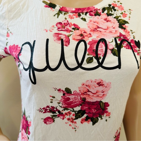 Enough about me…Pink Floral T-Shirt 'Queen' Tee Sz L - Picture 2 of 9